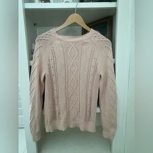 J.Crew Cotton Cable Knit Pointelle Long Sleeve Crew Neck Sweater S